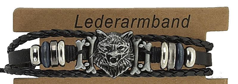 Lederarmband Wolf schwarz